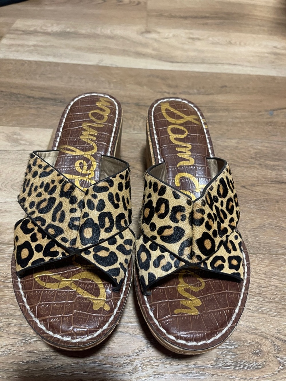 Sam Edelman Leopard Print Slide Sandals - Tan & Black